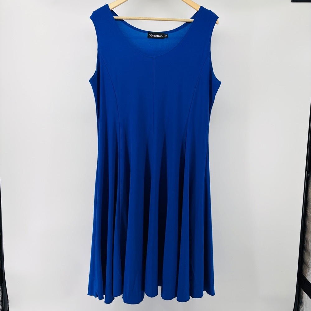 Creation Dress Women 2XL Royal Blue Sleeveless Fit Flare Stretch Flowing Summer
